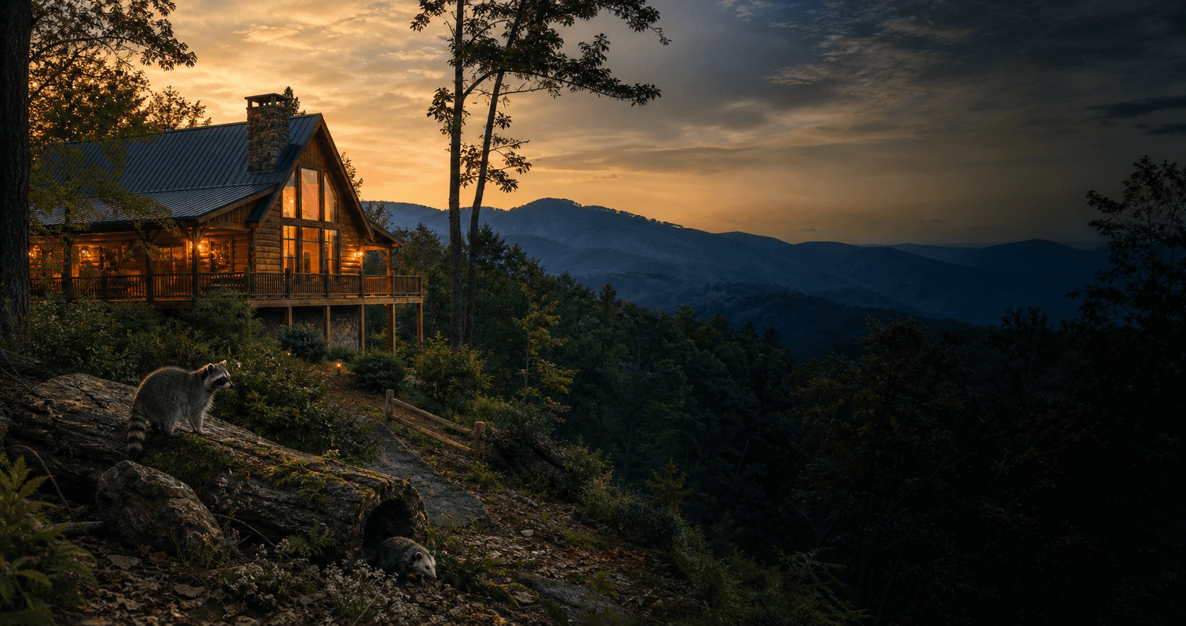 Fannin County mountain cabin and wooded Blue Ridge landscape with local wildlife