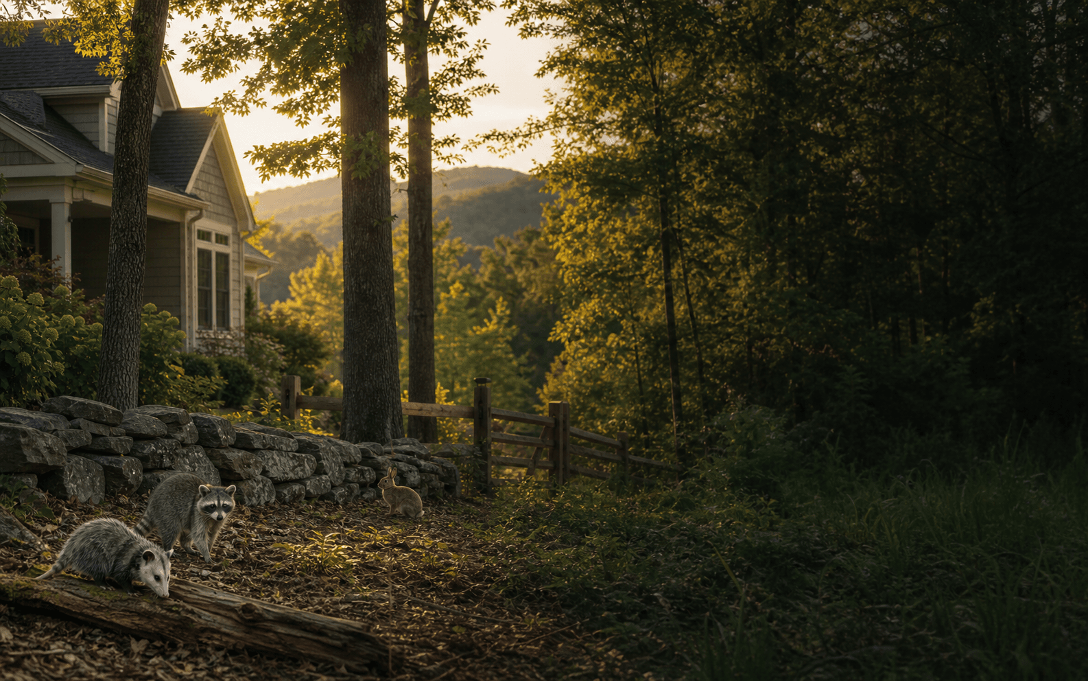 Catoosa County wooded neighborhood with foothills and wildlife near a home