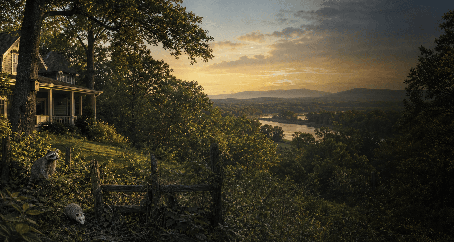 Floyd County home near river valley trees with humane wildlife removal context