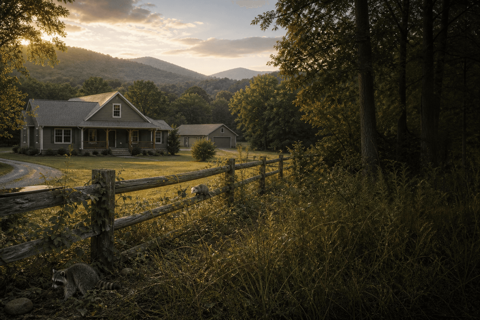 Gordon County rural home and wooded field edge with local wildlife